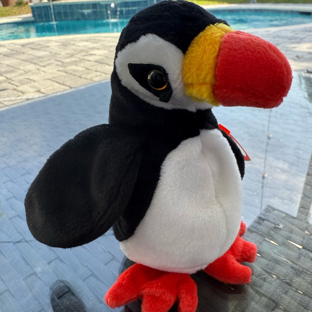 Plush Puffin Toy with Red Beak and Feet